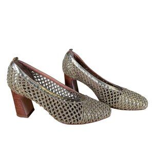 Rachel Comey Noemie Gold Metallic Mesh Block Heel Pumps Womens Size 8